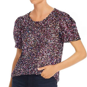 SALE‼️NEW Parker Isaac Rainbow Sequin Top Sz S Puff Sleeve Formal Party Blouse